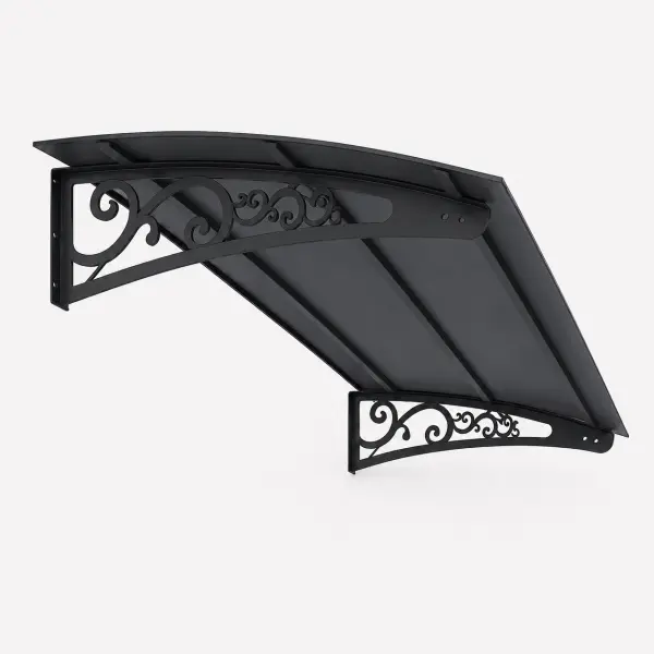 Lale Kompozit Sundurma — kıvrımlı ferforje desenli siyah metal ayak ve kompozit üst panel