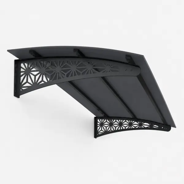 Lotus Kompozit Sundurma — ışınsal çiçek desenli siyah metal ayak ve kompozit üst panel