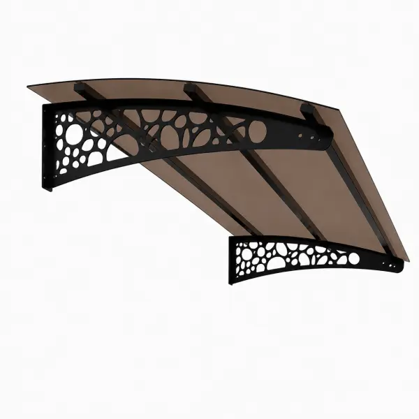 Çakıl Taşı Solid Sundurma — çakıl desenli siyah metal ayak ve bronz polikarbon panel, açılı stüdyo görünümü