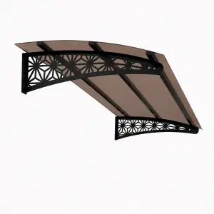 Lotus Solid Sundurma — ışınsal çiçek desenli siyah metal ayak ve bronz polikarbon panel, açılı stüdyo görünümü
