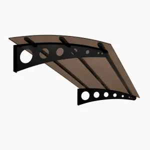 Modern Solid Sundurma — küçülen daire desenli siyah metal ayak ve bronz polikarbon panel, açılı stüdyo görünümü