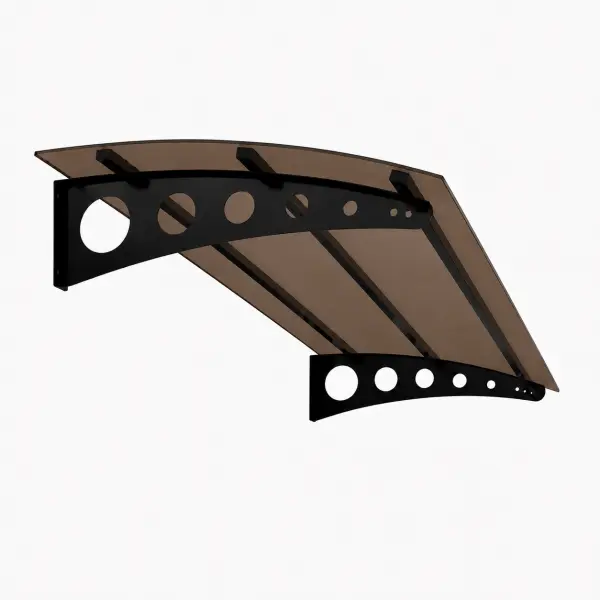 Modern Solid Sundurma — küçülen daire desenli siyah metal ayak ve bronz polikarbon panel, açılı stüdyo görünümü