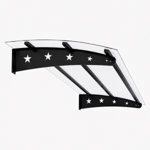 Yıldız Solid Sundurma — yıldız desenli siyah metal ayak ve şeffaf polikarbon panel, açılı stüdyo görünümü