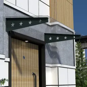 Yıldız Cam Sundurma — antrasit ayak ve şeffaf cam panel, bina girişine montajlı görünüm