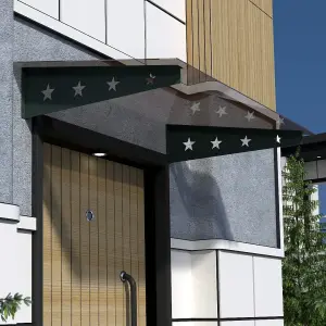 Yıldız Cam Sundurma — antrasit ayak ve bronz cam panel, aynı girişte montajlı görünüm