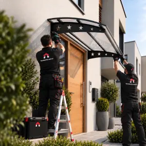 Yıldız Pratik sundurma, montaj ekibi tarafından kapı üstüne takılırken